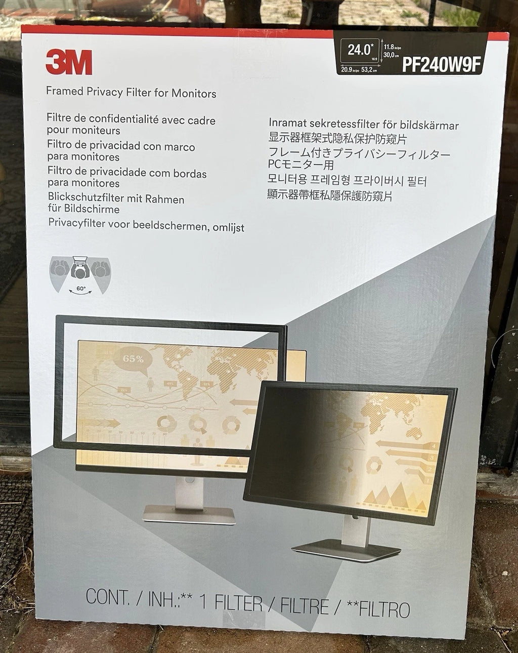 3M PF240W9F 24" Framed Privacy Filter Widescreen Monitor Anti-Glare